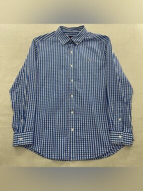 Vineyard Vines Whale Shirt Long Sleeve Button Down Men's L Blue Check Oxford